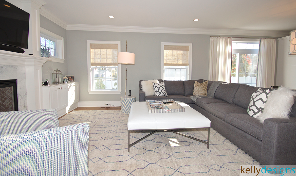 Gray And White Family Room By Kellydesigns