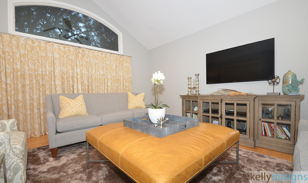 Gray And Yellow Family Room By Kellydesigns