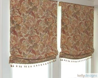 Soft Roman Shades In A Paisley Print With Beaded Trim by kellydesigns