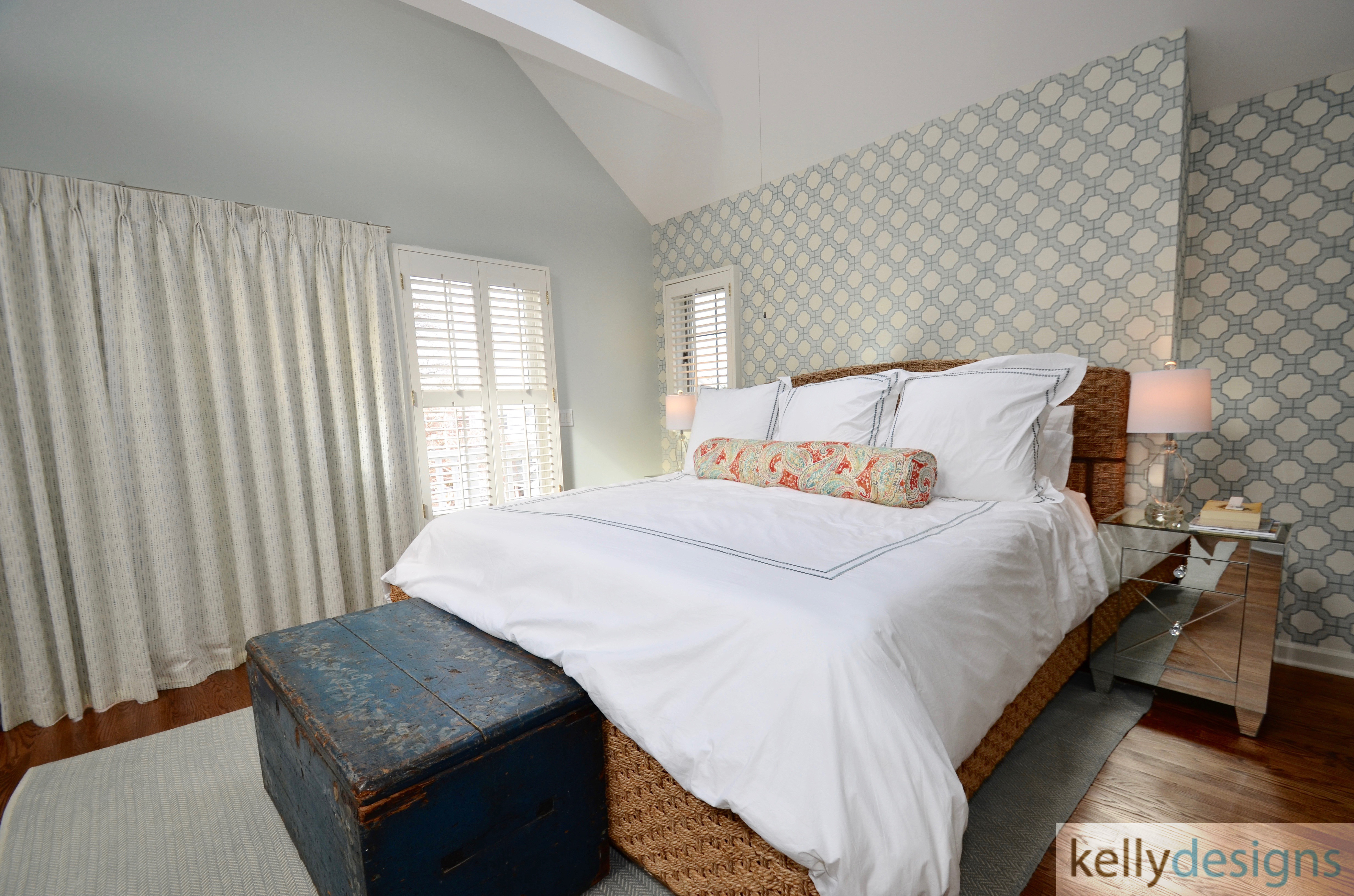 Adding some fabulous wallpaper from Philip Jefferies makes this Master Bedroom a knockout