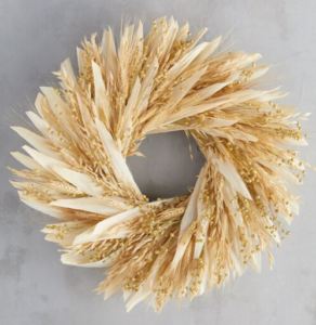 Dried corn husks, oat, flax on a natural twig base from Terrain