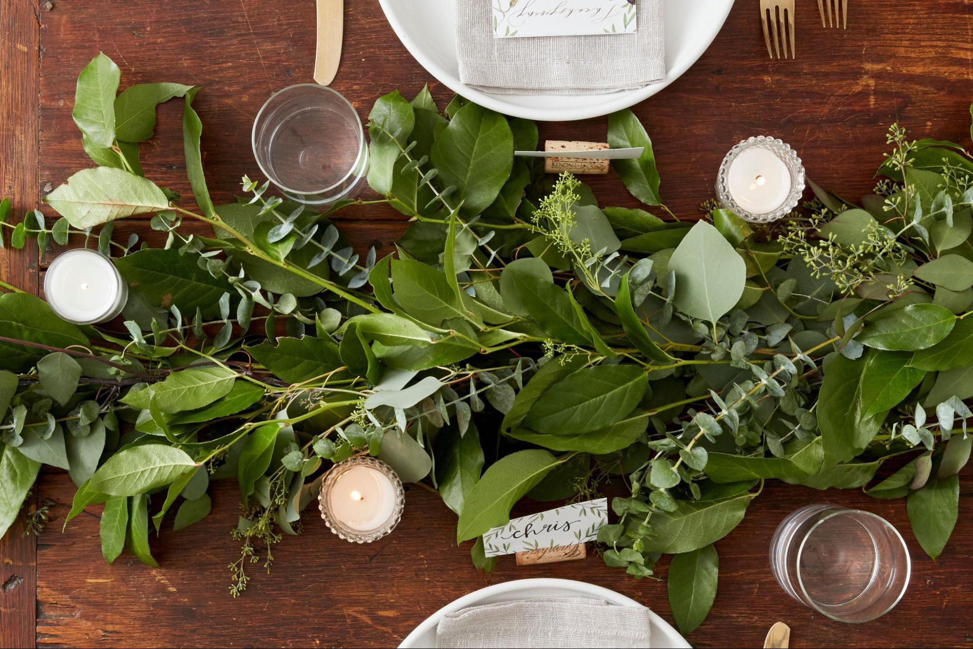 Natural Greenery Garland Table Décor With Soft Glow Candlelight